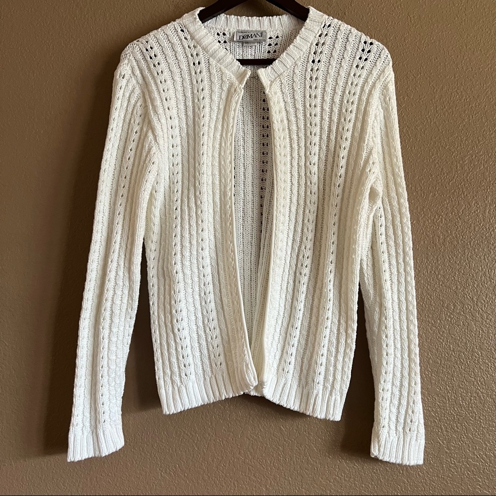 Vintage Domani White Open Knit Cardigan Sweater Size Medium